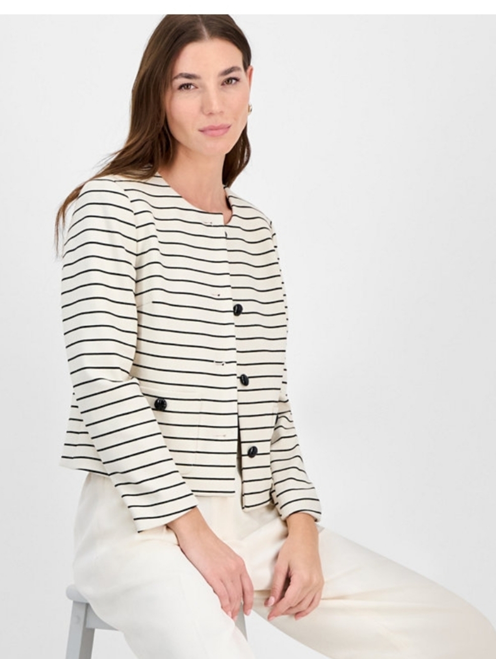 Bar III Women's High-Rise Wide-Leg Pants & Striped Button-Front Jacket